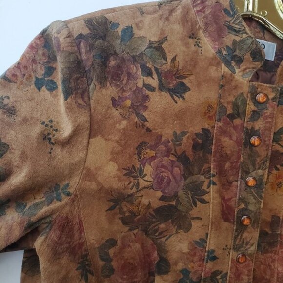 Leather Suede Jacket Cottagecore Romantic Floral Snap Down Vintage - Picture 13 of 16